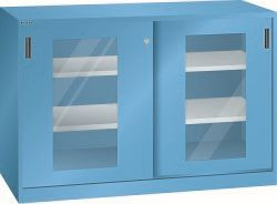 LISTA Schiebetürschrank (BxTxH) 1500x500x1000mm KEY Lock, Lichtblau, 4 Verstellböden, Sichtfenstertür, 60.716.010