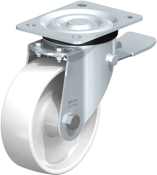 Blickle L-PO 150R-ST Stahlblech-Lenkrolle, mittelschwere Ausführung, mit Anschraubplatte & Feststeller, Polyamid, Weiß, 51631