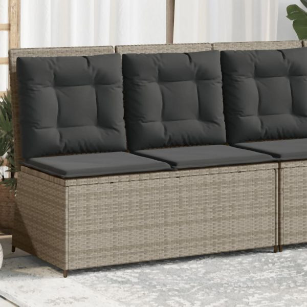 vidaXL Gartenbank Verstellbar mit Kissen Hellgrau Poly Rattan, 368969