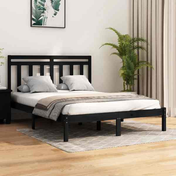 vidaXL Massivholzbett Schwarz 150x200 cm, 3105259, 8720287040019