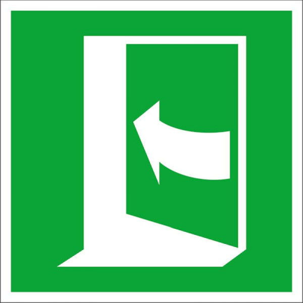 Stein HGS Rettungsschild Tür öffnet durch Drücken auf der linken Seite, 100 x 100 mm / Folie, selbstklebend, 38.a2075
