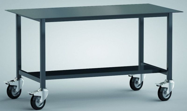KLW Schweißtisch, 1500 x 700 x 858 mm, mit Arbeitsplatte aus 5 mm starkem blankem Stahlblech, mit 1 Ablageboden 300 mm, WPS11N-1500-001