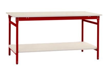 Manuflex Komplett-Beistelltisch BASIS stationär mit Kunststoff-Platte + Zwischenboden, BxTxH: 750 x 500 x 780 mm, Rubinrot, BB5207.3003