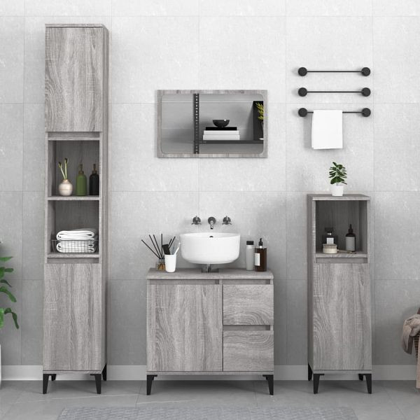 vidaXL Badschrank Grau Sonoma 30x30x190 cm Holzwerkstoff, 819802