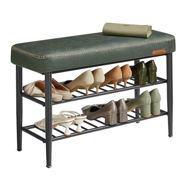 VASAGLE EKHO-Kollektion Schuhbank, Sitz, Kunstleder, Nähte, 60er-Jahre-Stil, modern, maximale Ladung 135 kg, 30 x 80 x 50 cm, Waldgrün, LSB054C01