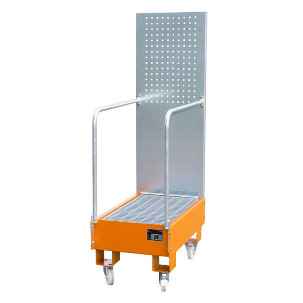STEIN HGS Fahrbare Auffangwanne mit Lochplattenwand LPW, 60 Liter, RAL 2000 gelborange, Höhe 1685mm, lackiert, 2x60 Liter Fass, Breite 500mm, 79205.0037