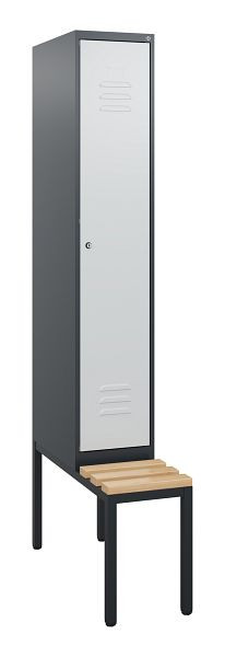 C+P Umkleidespind Classic PLUS, mit untergebauter Sitzbank, 1950x300x815mm, 7016/7035, Zylinderschloss, Buche-Sitzleisten, 0800505-10 S10028