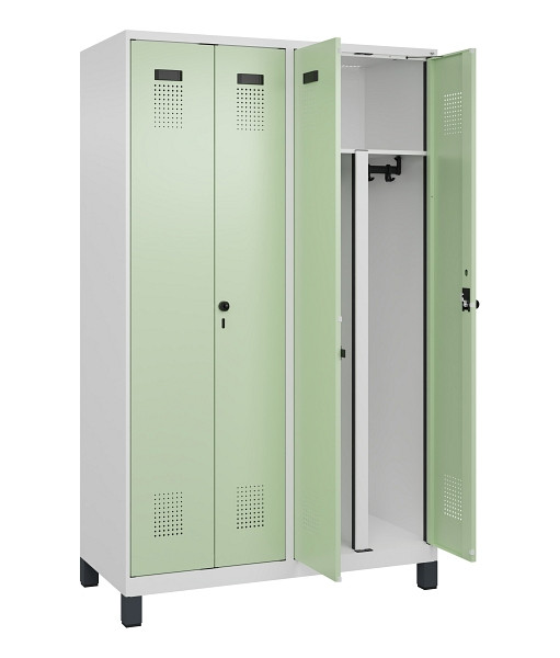 C+P PSA Schwarz-Weiß-Spind Evolo PLUS, mit Füßen, 4 Abteile, 1950x1200x500mm, 9, Frontfarbe RAL 6019 Weissgrün, Drehriegel, 049012-40P S10019