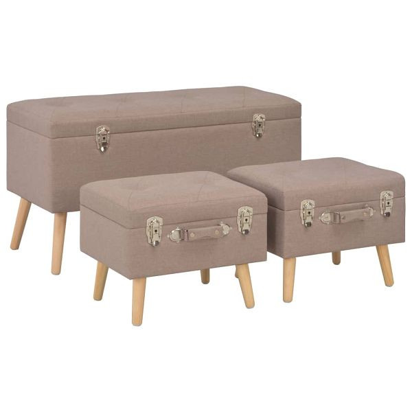 vidaXL Hocker mit Stauraum 3 Stück Braun Stoff, 247525, 8718475731412