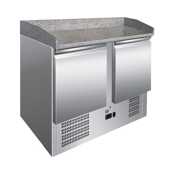 Gastro-Inox Edelstahl Kühltisch mit 2 Türen und Marmor-Arbeitsplatte, Umluftkühlung, Nettokapazität 302 Liter, 202.007