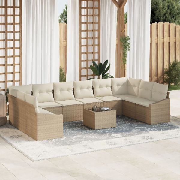 vidaXL Gartensofa-Set 11-teilig Beige Synthetisches Rattan Außensofa, 3355580