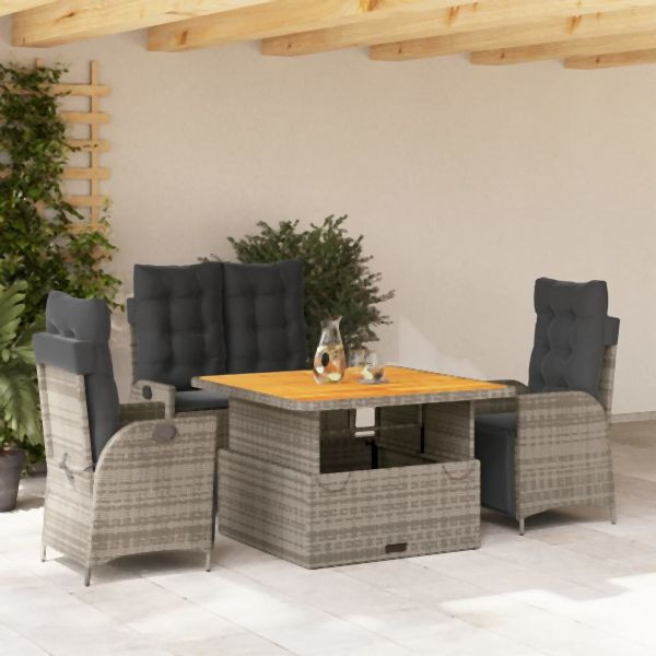 vidaXL 4-tlg. Garten-Essgruppe mit Kissen Grau Poly Rattan, 3277465