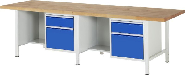 RAU Werkbank Serie 8000 - Gestell-Bauweise (Schweißgestell), 2 Unterbau-Container (2x Schublade, Ablageboden), 3000x840x900 mm, 03-8451A2-309B4S.11