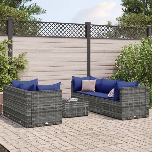 vidaXL 6-tlg. Garten-Lounge-Set mit Kissen Grau Poly Rattan, 3308023