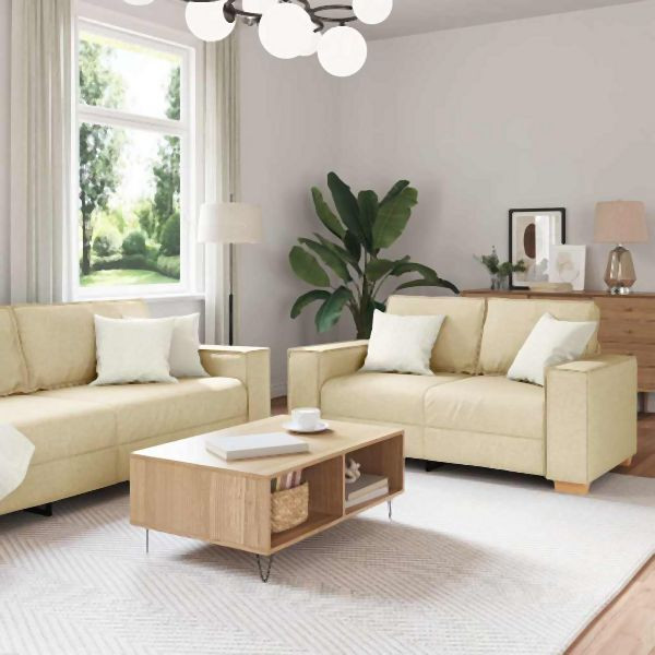 vidaXL 2-teilig Sofagarnitur mit Kissen Creme Stoff, 3324698