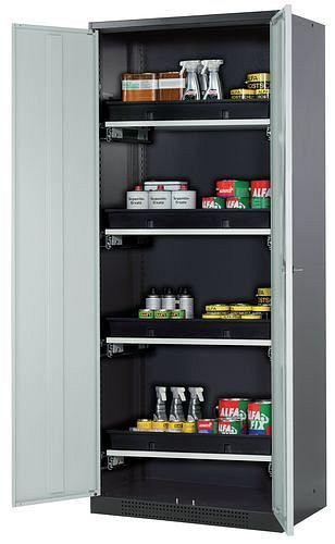 asecos Chemikalienschrank Systema-T CS-84, Korpus anthrazit, Flügeltüren grau, 4 Tablarauszüge, 208898