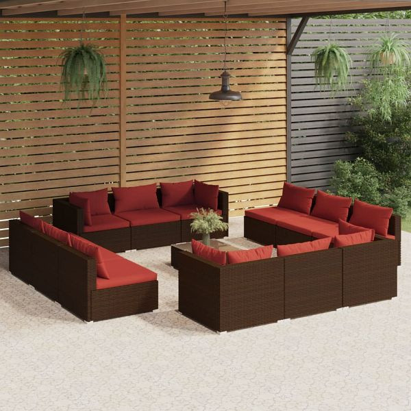 vidaXL 13-teilig Garten-Lounge-Set mit Kissen Poly Rattan Braun, 3101595