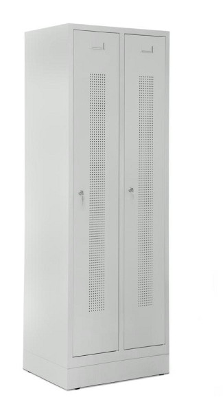 Deskin Garderobenspind SYSTEM SP1 mit Sockel, Korpus und Türen Lichtgrau RAL 7035, H 1800 x B 590 x T 500 mm, Zylinderschloss, 330671