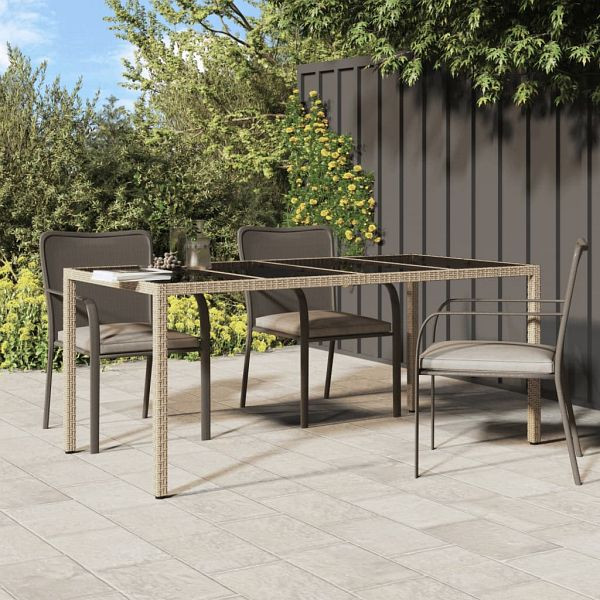vidaXL Gartentisch Beige 190x90x75 cm Gehärtetes Glas und Poly Rattan, 316717