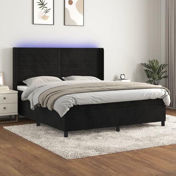 vidaXL Boxspringbett mit Matratze & LED Schwarz 180x200 cm Samt, 3139639
