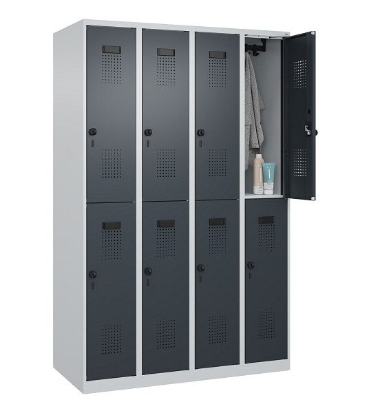 C+P Doppelstöckiger Spind Evolo PLUS, 8 Fächer, 1850x1200x500mm, 7035/7016, Drehriegel, 049300-40 S10012