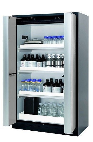 asecos Sicherheitsschrank Q-PHOENIX-90, Q90.195.120.FD in lichtgrau RAL 7035 mit 3x Wannenboden Standard (Polypropylen), 32149-041-30013