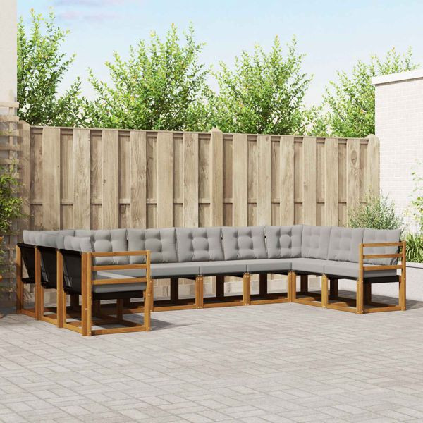 vidaXL Outdoor-Sofagarnitur mit Kissen 10-teilig Natürlich und Hellgrau, 3369086