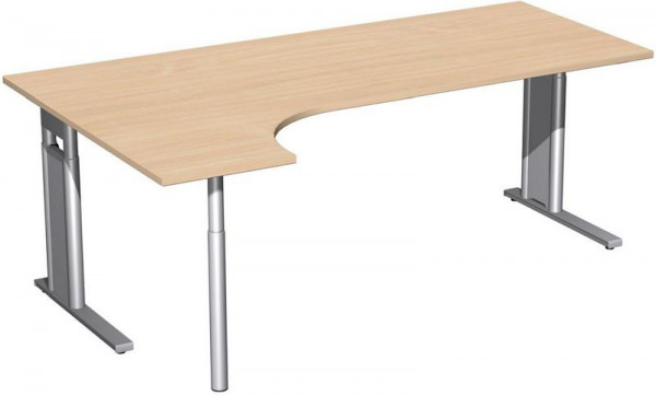 geramöbel PC-Schreibtisch links höhenverstellbar, C Fuß Blende optional, 2000x1200x680-820, Buche/Silber, N-647318-BS