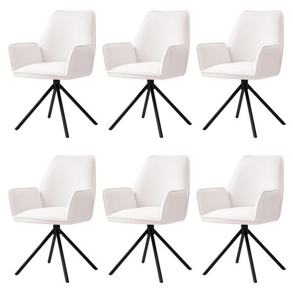 Mendler 6er-Set Esszimmerstuhl HWC-G67, Küchenstuhl Stuhl Armlehne, drehbar Auto-Position, Samt, creme-beige, Beine schwarz, 6x75728