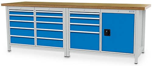 Bedrunka+Hirth Kastenwerkbank Serie 2500 R18-24, 3x 75, 3x 100, 3x 125, 4x 150mm, 1x 300mm, Schubladen-Vollauszug 100%, 2500 x 750 x 959 mm, 03.25.5541V9