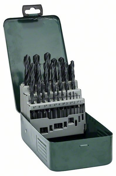Bosch Metallbohrer-Set HSS-R, 25-teilig, 1 - 13 mm, Metallkassette, 2607019446
