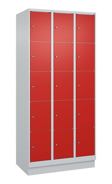 C+P Schließfachschrank Classic PLUS, Sockel, 3 Abteile mit je 5 Fächern, 1950x900x500mm, 7035/3020, 080020-305 S10002