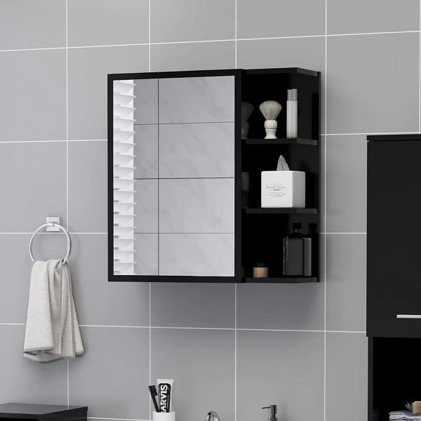 vidaXL Bad-Spiegelschrank Schwarz 62,5x20,5x64 cm Holzwerkstoff, 803309