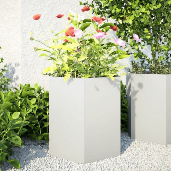 vidaXL Pflanzkübel 2 Stk. Weiß Sechseckig 46x40x45 Stahl, 851111