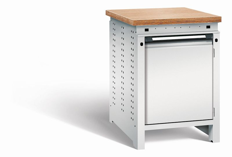 Otto Kind Werkbank Serie function Typ 104, Multiplexplatte 40 mm, bündig, 1Tür 570 mm, 1 Ablageboden, komplett RAL 7035, 072321117