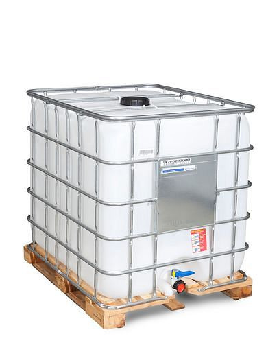 DENIOS Recobulk IBC Container, Holz-Palette, 1000 l, Öffnung NW150, Auslauf NW50, 266176