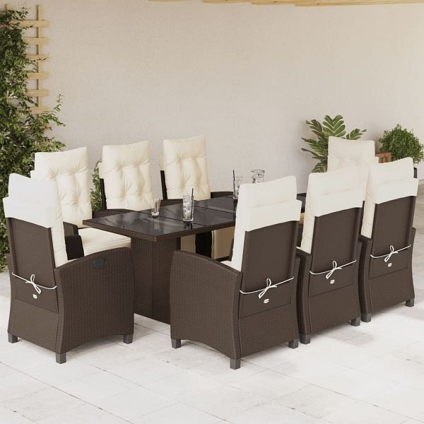 vidaXL 9-teilig Garten-Essgruppe mit Kissen Braun Poly Rattan, 3212923