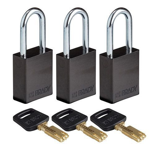 Brady Vorhängeschlösser SafeKey, mit Stahlbügel, VE: 3 Stück, lichte Bügelhöhe 38,10 mm, schwarz, 311842