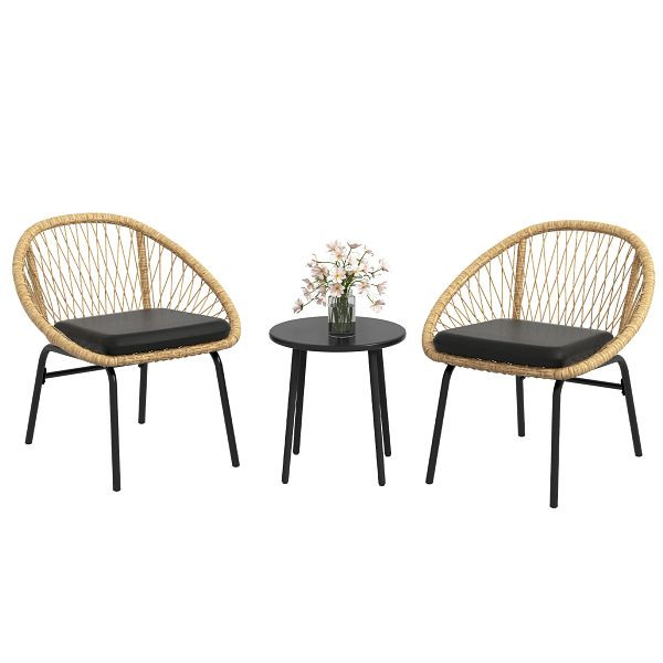 Outsunny Rattan Terrassengarnitur, Gartenmöbel-Set, 2 Sessel & Tisch, Gelb, 863-144V00YL
