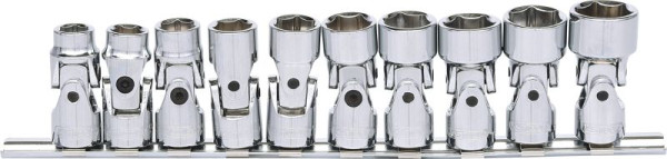 KS Tools 3/8" CHROMEplus Sechskant-Stecknuss-Satz mit Gelenk, 10-teilig10-19mm, 911.3840