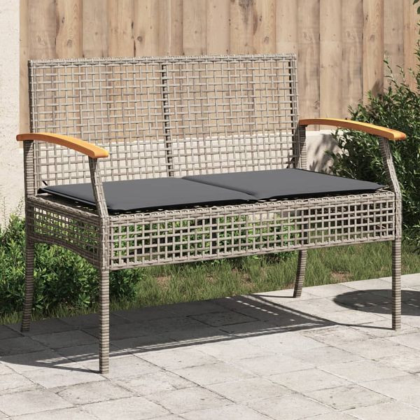 vidaXL Gartenbank mit Kissen Grau Poly Rattan Akazienholz, 366256