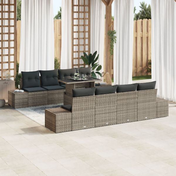 vidaXL Garten-Sofa-Set Set aus 7 Grau Rattan, Metall Gartenmöbel, 3357882