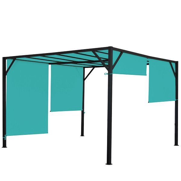 Mendler Pergola Baia, Garten Pavillon Terrassenüberdachung, stabiles 6cm-Stahl-Gestell + Schiebedach türkis-blau, 3x3m, 75857+75848