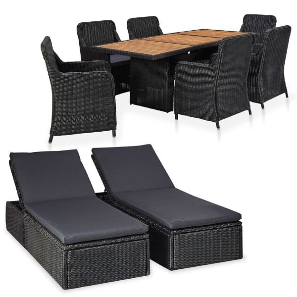 vidaXL 9-teilig Garten-Essgruppe Poly Rattan Schwarz, 3057806
