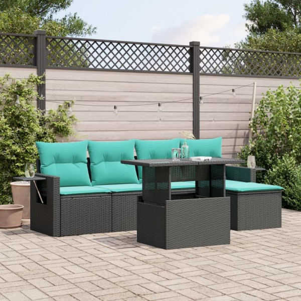 vidaXL 6-teiliges Gartensofa-Set mit Kissen, schwarzes Polyrattan, 3267867