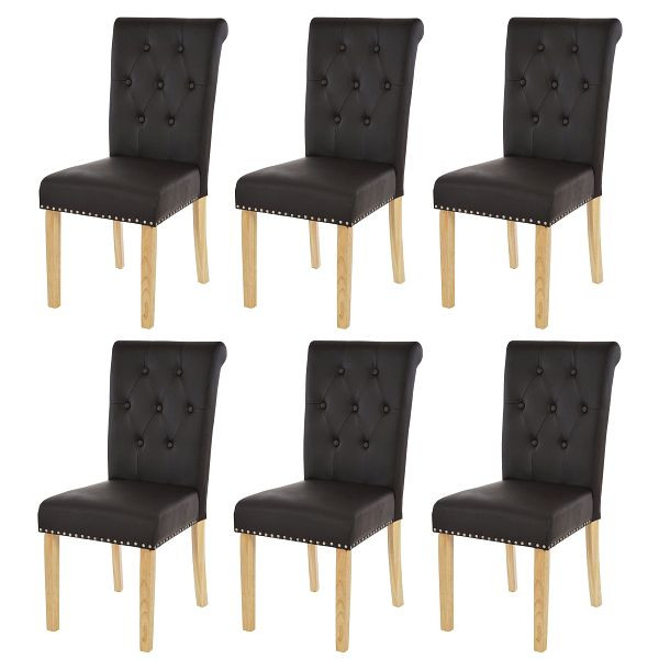 Mendler 6er-Set Esszimmerstuhl Chesterfield II, Stuhl Küchenstuhl, Nieten, Kunstleder, coffee, helle Beine, 38294+38294+38294