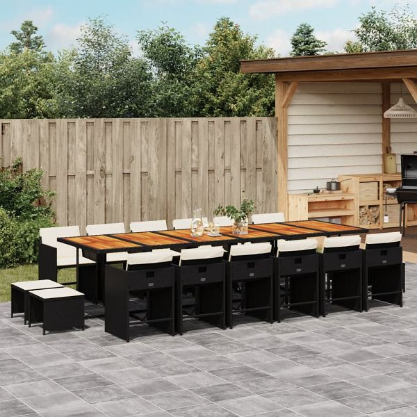 vidaXL 17-teilig Garten-Essgruppe mit Kissen Schwarz Poly Rattan, 3277958