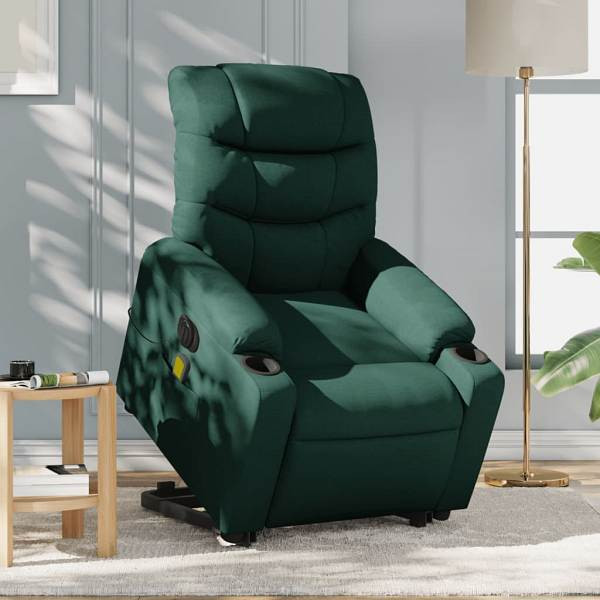 vidaXL Elektrischer Massagesessel mit Aufstehhilfe Dunkelgrün Stoff, 3206678