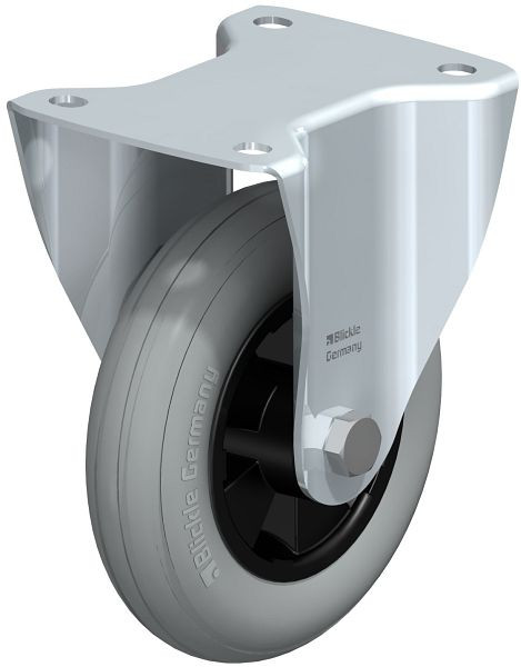 Blickle B-VWPP 160R-SG Stahlblech-Bockrolle, mittelschwere Ausführung, mit Anschraubplatte, Weichgummi, Grau, 849982