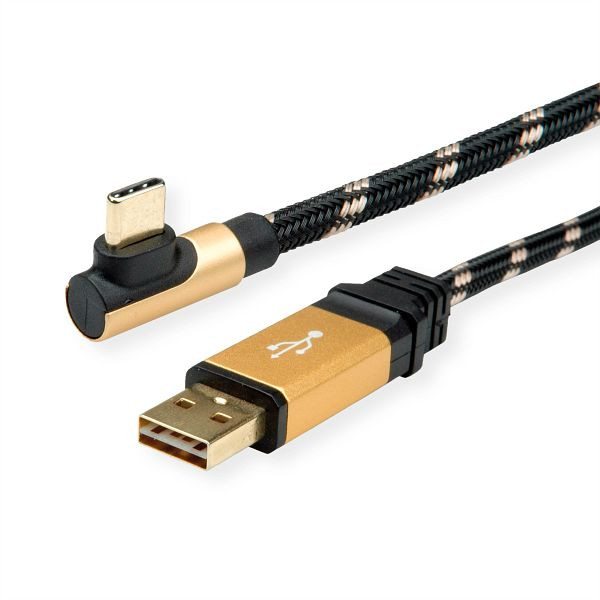 ROLINE GOLD USB 2.0 Kabel, USB A ST reversibel - USB C ST gewinkelt, 0,8 m, 11.02.9060
